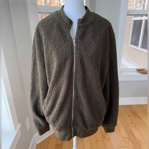 MIROL Olive Khaki Green Boucle Zip Bomber Jacket Size Large